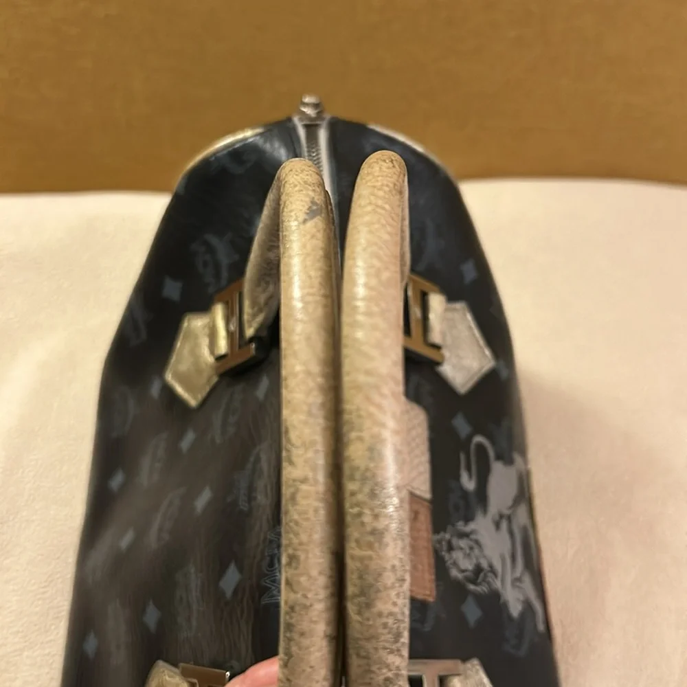 MCM Black Satchel with Pink, Yellow & Tan Accents